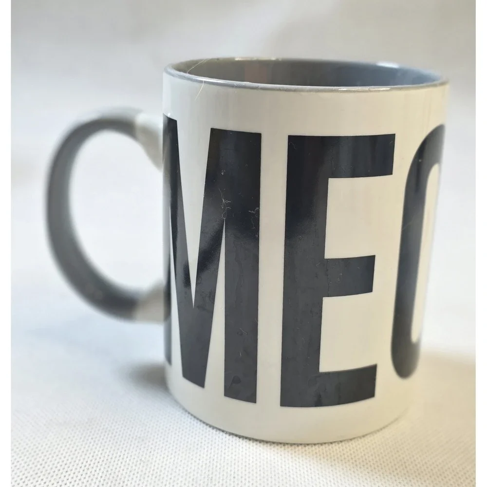 Cat Lady Box MEOW Black Cat Coffee Mug with Grey Handle,gift